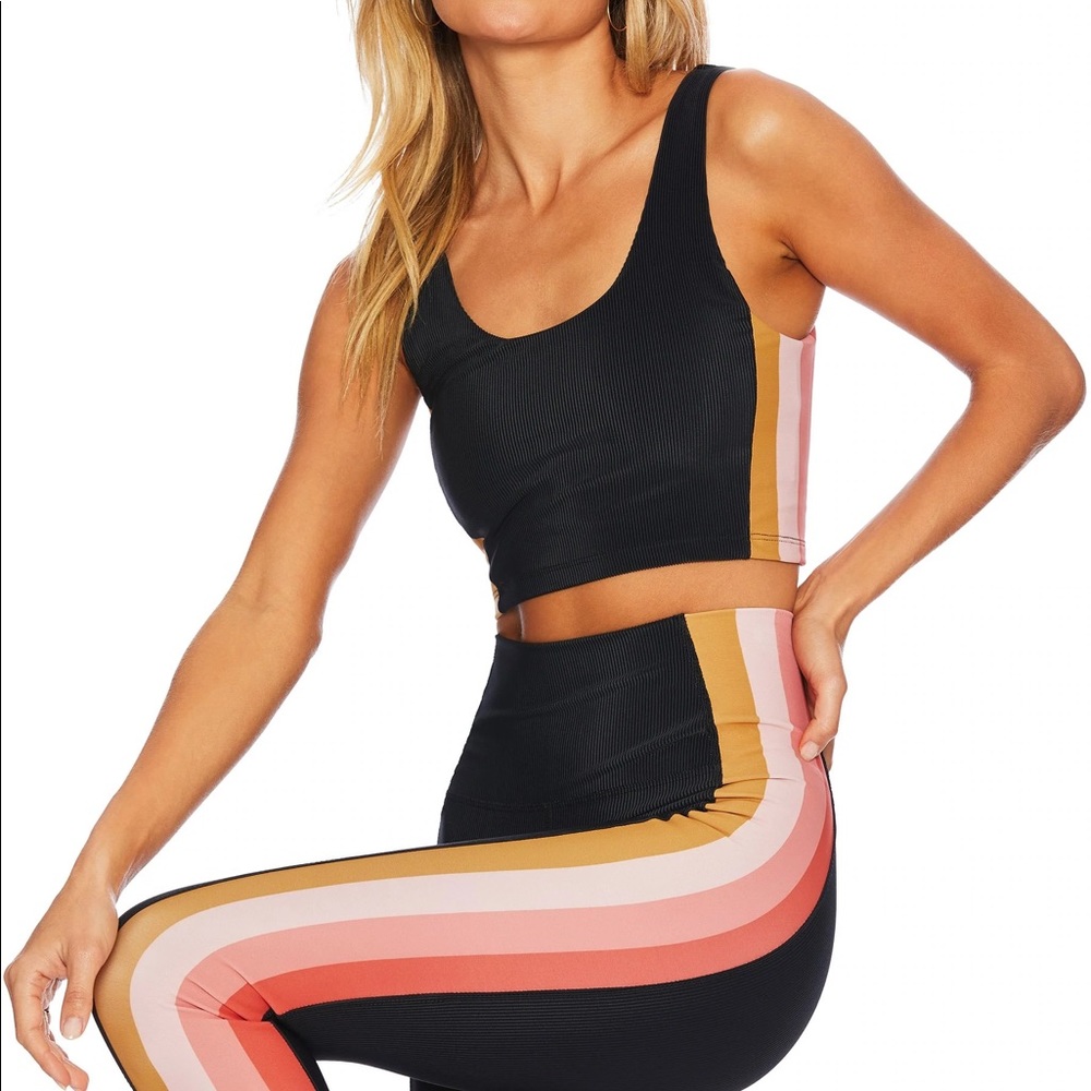 NWT XS Beach Riot Tessa Stripes Rib Tank Top - Black